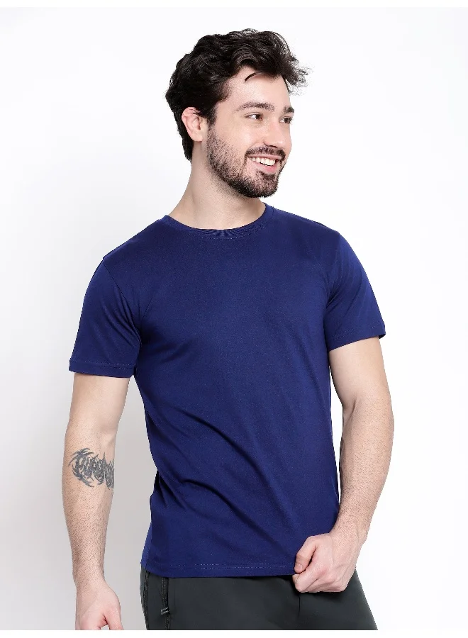Beyoung Navy Blue Plain T-shirt For Men