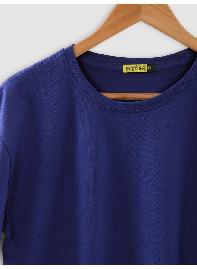 Beyoung Navy Blue Plain T-shirt For Men  - Image 5