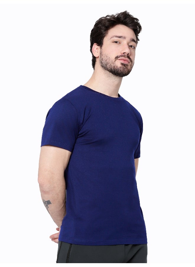 Beyoung Navy Blue Plain T-shirt For Men  - Image 1