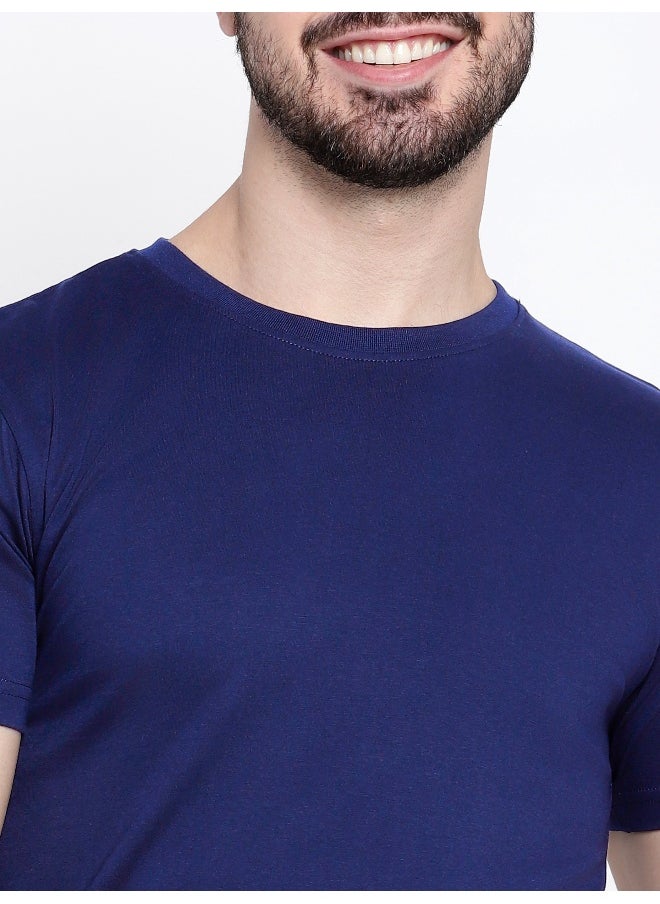 Beyoung Navy Blue Plain T-shirt For Men  - Image 3