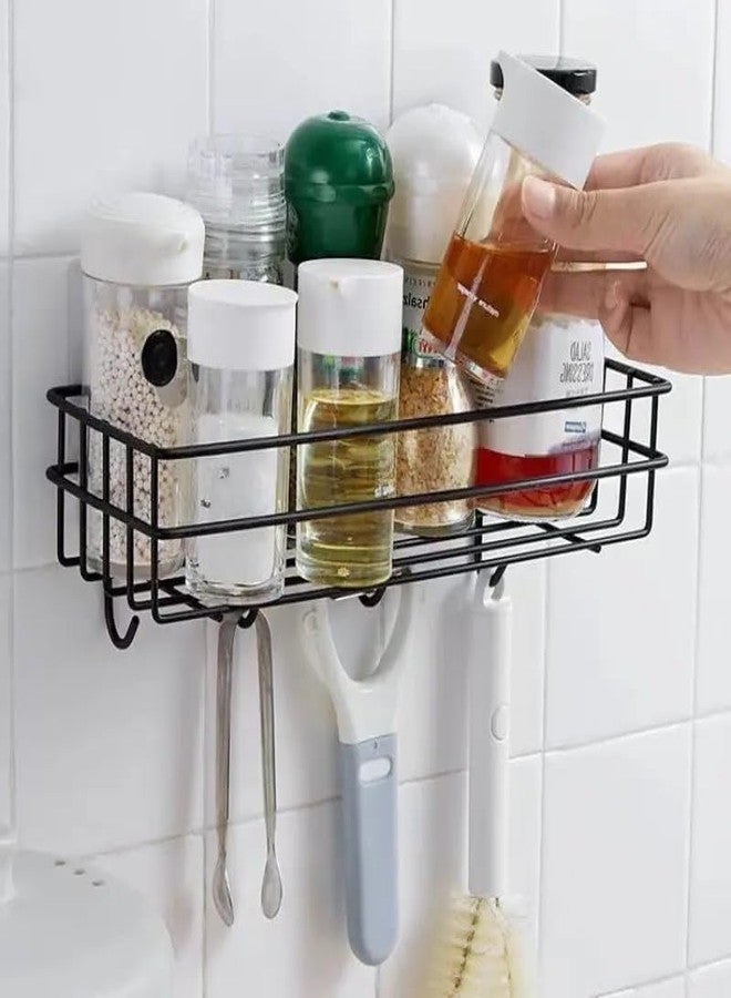 KYMIO Wall Mounted Bathroom Shelf with Hooks - Rustproof Black Shower Caddy Organizer for Toiletries, Shampoo, Conditioner, Body Wash - Space Saving Storage Rack for Bathroom, Kitchen & Toilet - Image 1