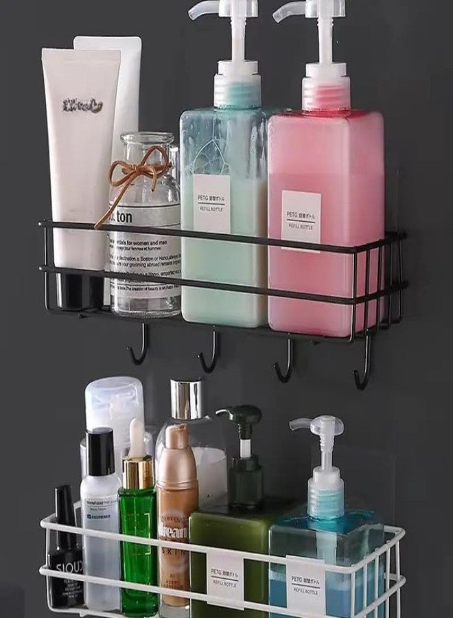 KYMIO Wall Mounted Bathroom Shelf with Hooks - Rustproof Black Shower Caddy Organizer for Toiletries, Shampoo, Conditioner, Body Wash - Space Saving Storage Rack for Bathroom, Kitchen & Toilet - Image 4