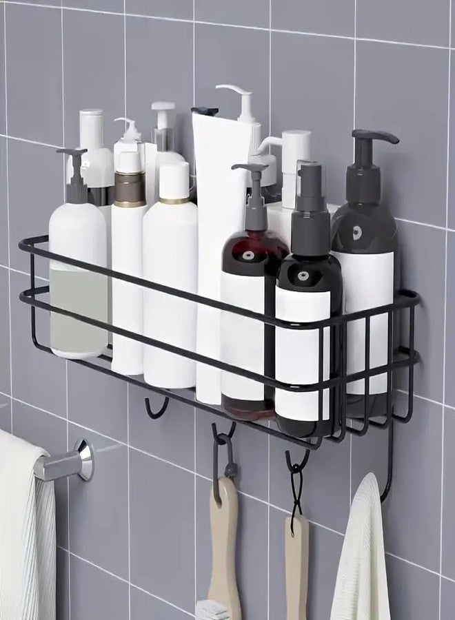 KYMIO Wall Mounted Bathroom Shelf with Hooks - Rustproof Black Shower Caddy Organizer for Toiletries, Shampoo, Conditioner, Body Wash - Space Saving Storage Rack for Bathroom, Kitchen & Toilet - Image 5