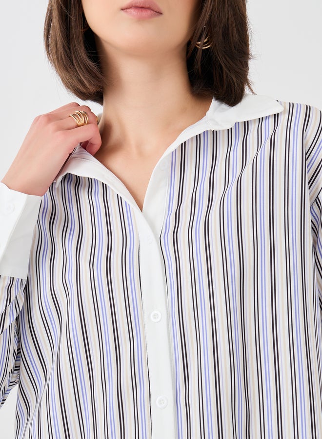 تايك تو قميص واسع بياقة مخططة - Image 5