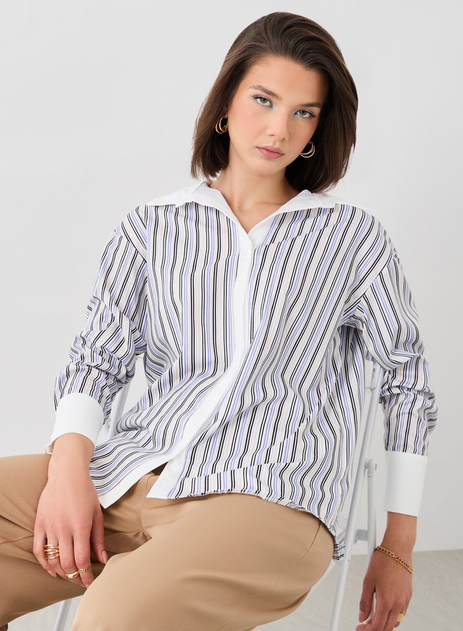 تايك تو قميص واسع بياقة مخططة - Image 1