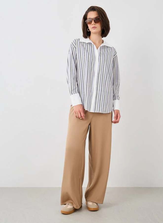Take Two Take Two Striped Spread Collar Oversized Shirt