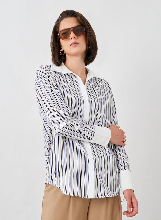 Take Two Take Two Striped Spread Collar Oversized Shirt