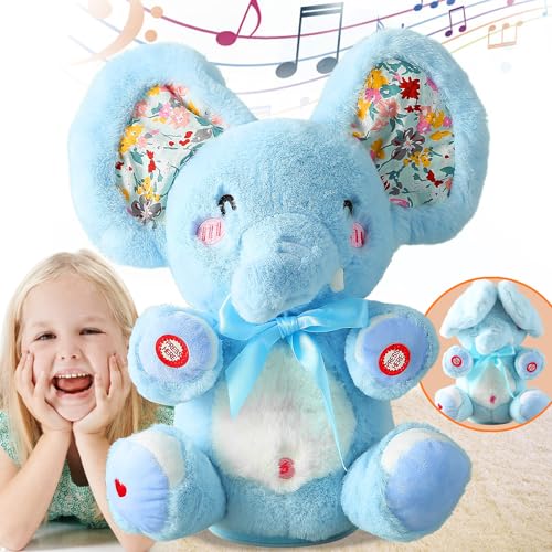 HCdoujoy Baby Blue Peek A Boo Elephant Plush Stuffed Singing Elephant Repeat What You Say Musical for Toddler with Moving Ear Singing Talking Stuffed Animal Baby Toy for Boy Girl - Image 1