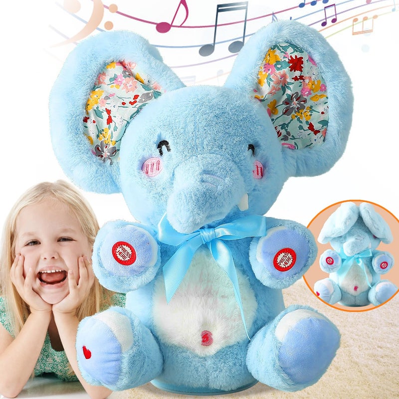 HCdoujoy Baby Blue Peek A Boo Elephant Plush Stuffed Singing Elephant Repeat What You Say Musical for Toddler with Moving Ear Singing Talking Stuffed Animal Baby Toy for Boy Girl - Image 3
