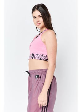 Adidas Women Brand Logo Padded Medium Support Sports Bra, Pink  - Image 2