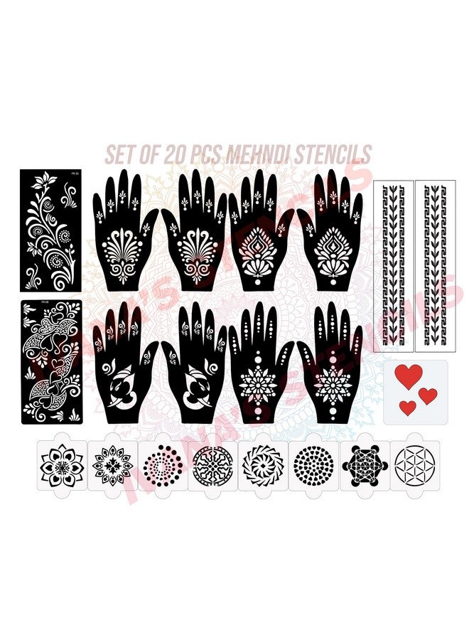 ivana's Set Of 20 Pcs Combo Pack, Reusable Henna Stickersfor Both Hands, Easy To Use, Best For Girls, Women, Kids & Teen| New Mehandi Stencils Design Stickers, D-2298 - Image 1