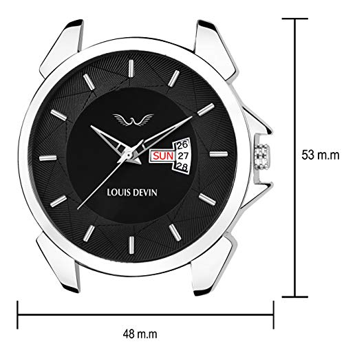 LOUIS DEVIN Analog Men's Stainless Steel Watch (Black Dial Silver Colored Strap) - Image 4