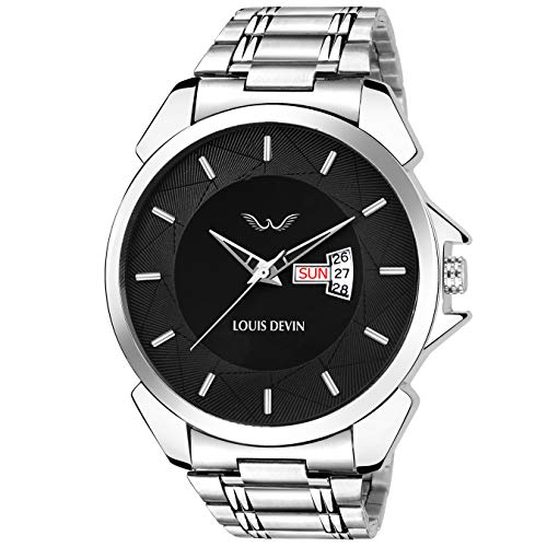 LOUIS DEVIN Analog Men's Stainless Steel Watch (Black Dial Silver Colored Strap) - Image 1