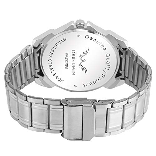 LOUIS DEVIN Analog Men's Stainless Steel Watch (Black Dial Silver Colored Strap) - Image 3