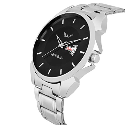 LOUIS DEVIN Analog Men's Stainless Steel Watch (Black Dial Silver Colored Strap) - Image 2
