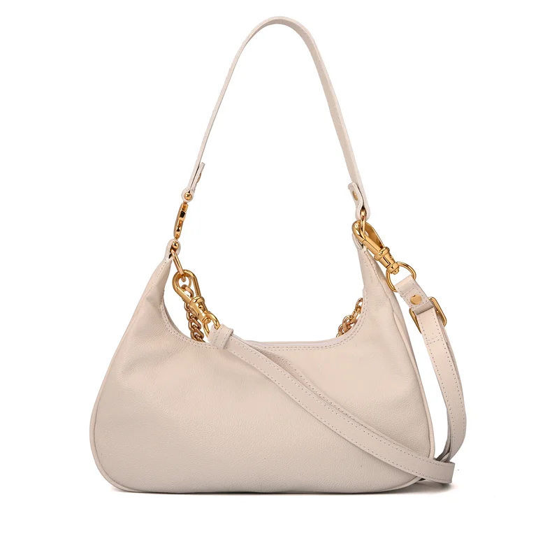 Carmen Steffens White Bianco Half-Moon Leather Bag with Chain