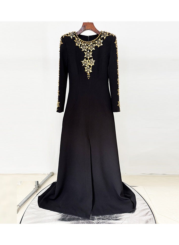 NIBEMINENT The Exquisite Beaded And Diamond-encrusted Front Slit Small Tail-length Dress Of The Star Series Of Fashionable Ladies' Evening Gowns