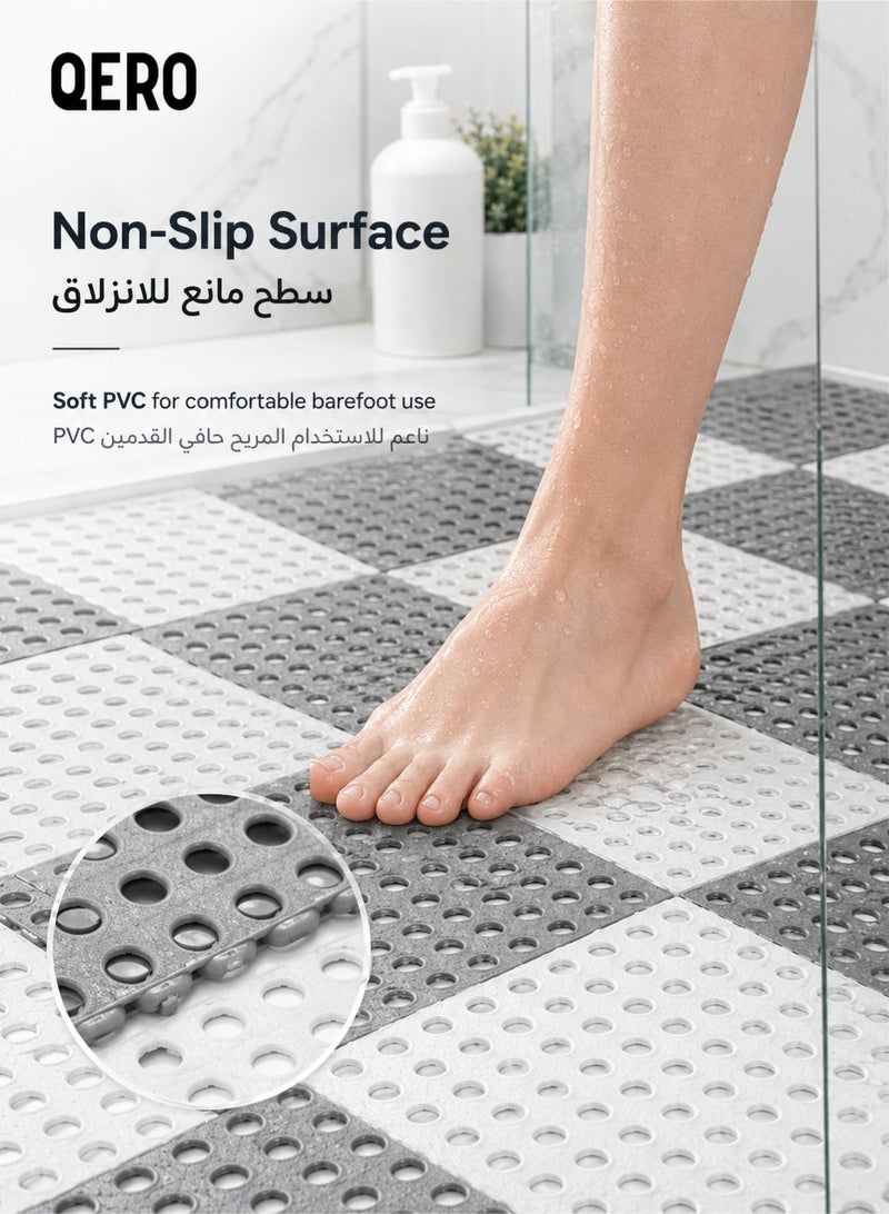 كيورو بلاط تصريف أرضي متشابك QERO عدد 12 قطعة مقاس 30x30 سم، بلاط PVC غير قابل للانزلاق للحمام والشرفة والمغسلة وحمام السباحة - Image 5