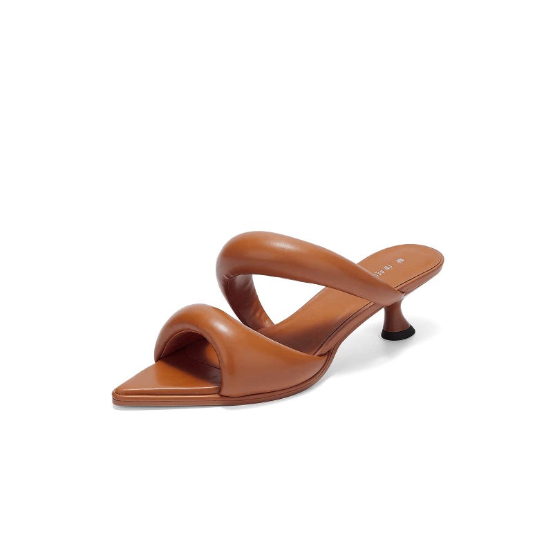 JW PEI Womens Sara Mule Heeled Sandals Caramel Brown