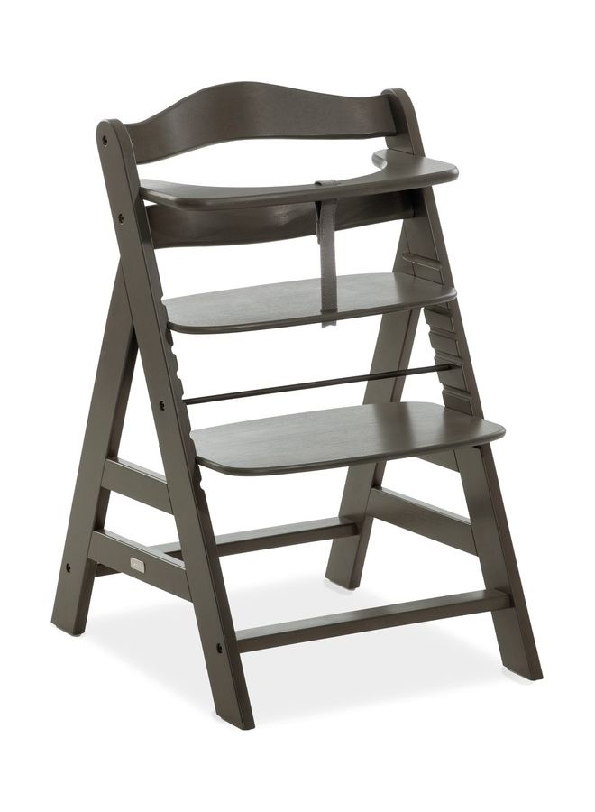 hauck High Chair Alpha+ Fsc Certified Beechwood, Wooden Highchair From 6 Months Up To 90 Kg, Toddler High Chair Incl. Crotch Strap In Leatherette 5 - Point Harness Bumper Bar - Charcoal - Image 1