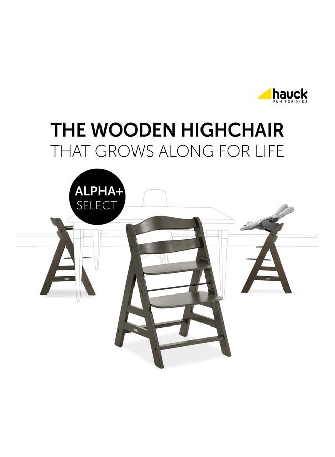 hauck High Chair Alpha+ Fsc Certified Beechwood, Wooden Highchair From 6 Months Up To 90 Kg, Toddler High Chair Incl. Crotch Strap In Leatherette 5 - Point Harness Bumper Bar - Charcoal - Image 2