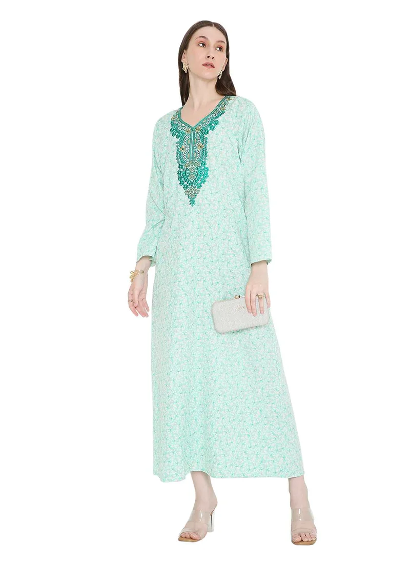 هانا آند سارا elegant thread embroidery with tiny prints arabic kaftan jalabiya dresses