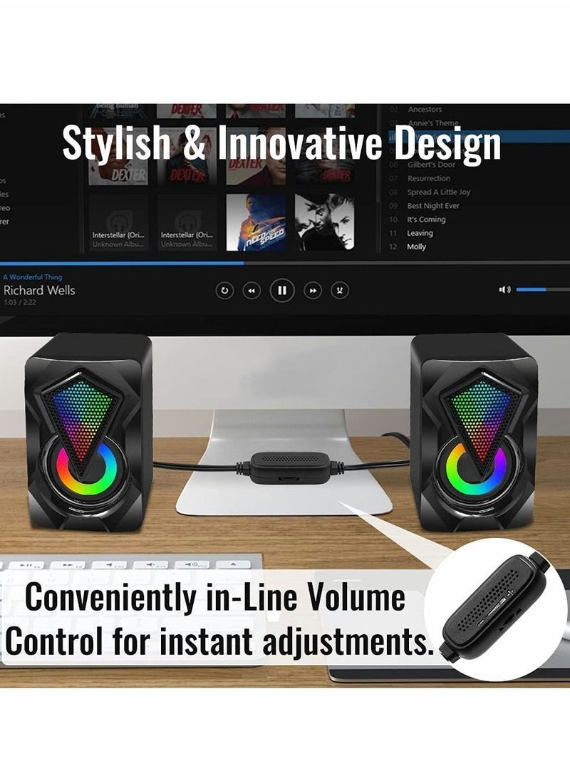 Y&D - Computer Speakers, Mini USB Audio Multimedia Volume Control Game RGB Lights for PC Desktop Laptop Display - Image 1
