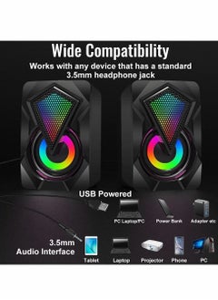 Y&D Computer Speakers, Mini USB Audio Multimedia Volume Control Game RGB Lights for PC Desktop Laptop Display  - Image 2