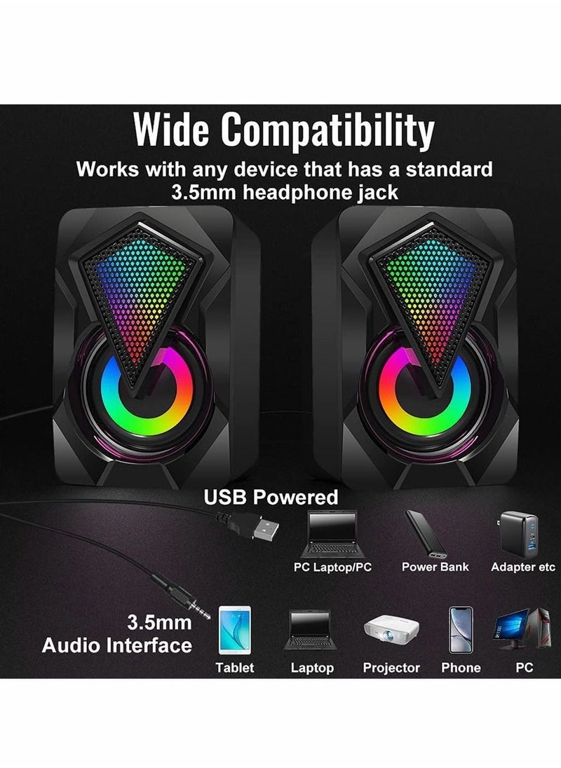 Y&D - Computer Speakers, Mini USB Audio Multimedia Volume Control Game RGB Lights for PC Desktop Laptop Display - Image 1