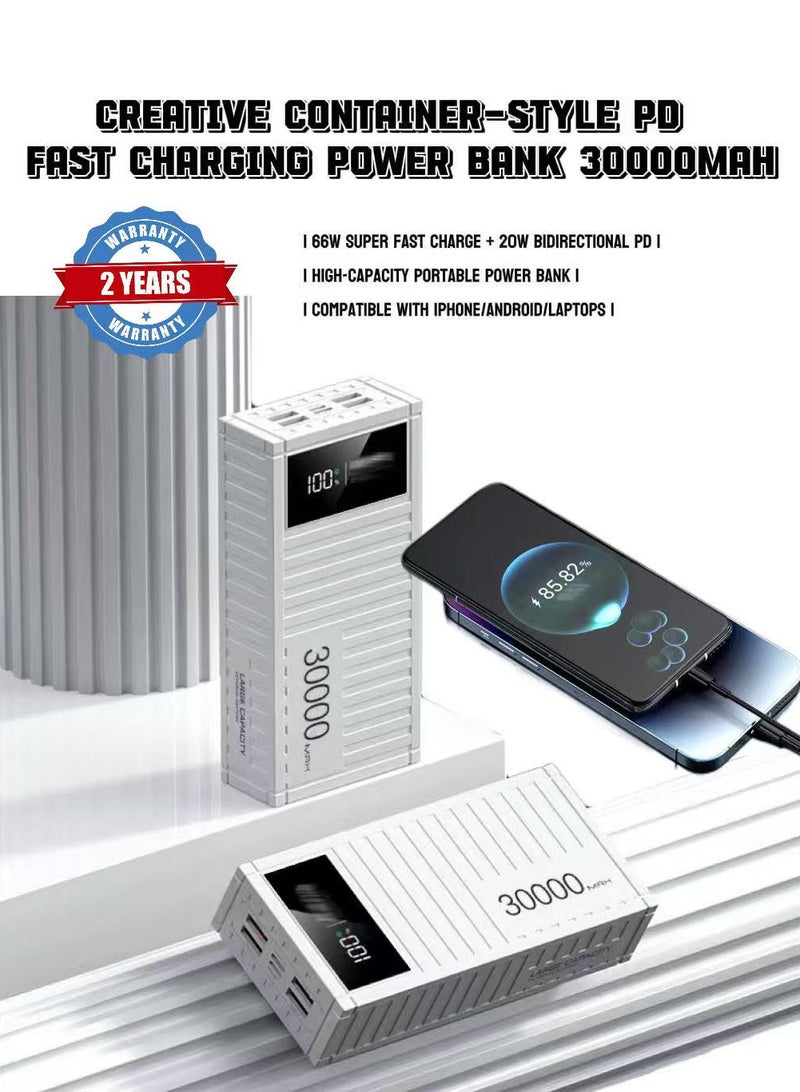 TNGames Creative Container-Style PD Fast Charging Power Bank 30000mAh | 66W Super Fast Charge + 20W Bidirectional PD | High-Capacity Portable Power Bank | Compatible with iPhone/Android/Laptops | White - Image 1