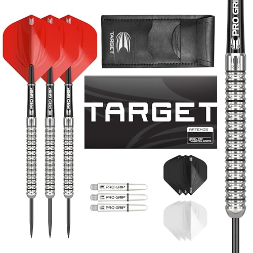 Target Darts Artemis 25G Tungsten Steel Tip Darts Set - 6 Pro Grip Shafts - 9 Pro Ultra Flights – Dart Wallet - Dart Counter App Coupon Bundle - Image 1