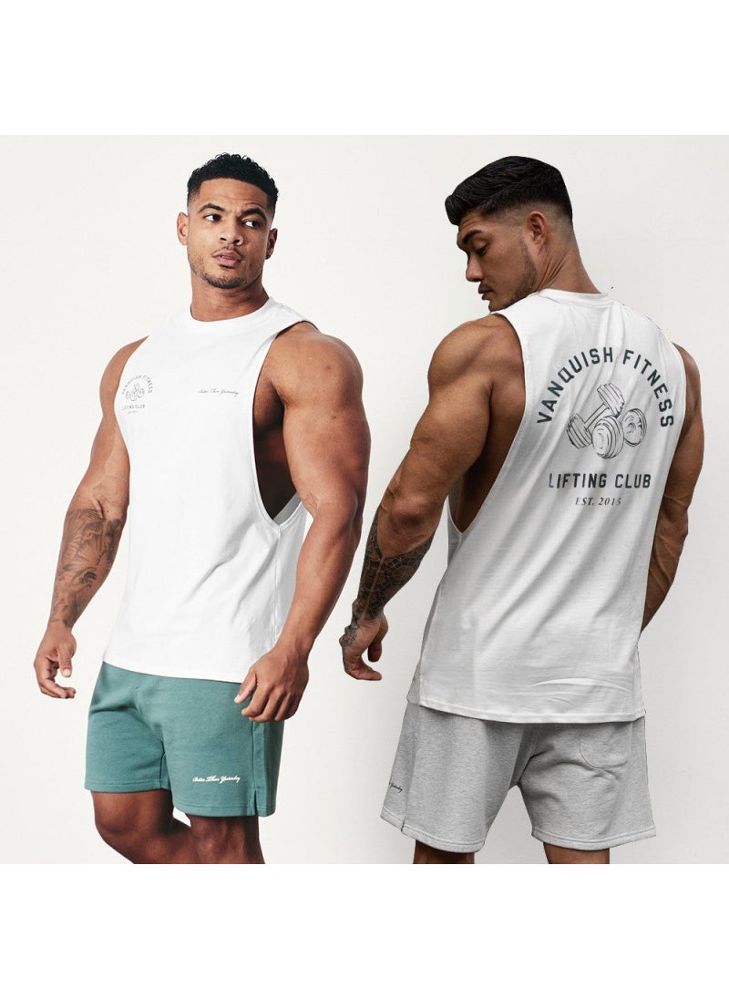 Generic - Vq Muscle Fitness Brothers Summer New Fitness Vest Mens Tops Outdoor Running Leisure Sports Sleeveless Bx7 white - Image 1