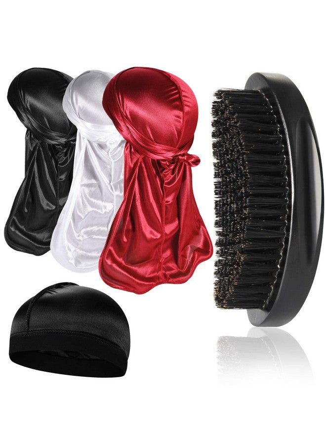 Heniho 3Pcs Silky Durag With Wave Brush For Men 360, Curved Medium/Hard Hair Brush Kits,A - Image 1
