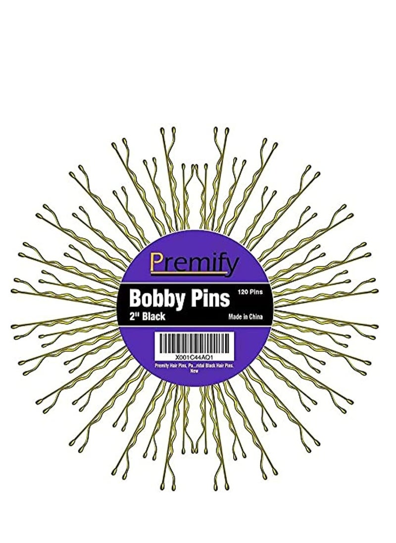 Premify 120 Pcs Bobby Pins in Plastic Box, Gold Color Hair Grips, Hair Pins for Women (5.5cm / 2 Inches), Ideal For All Hair Types  - Image 1