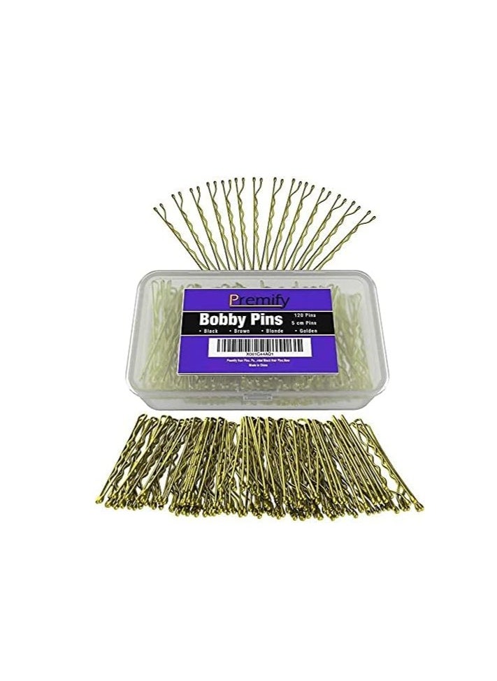 Premify 120 Pcs Bobby Pins in Plastic Box, Gold Color Hair Grips, Hair Pins for Women (5.5cm / 2 Inches), Ideal For All Hair Types  - Image 2