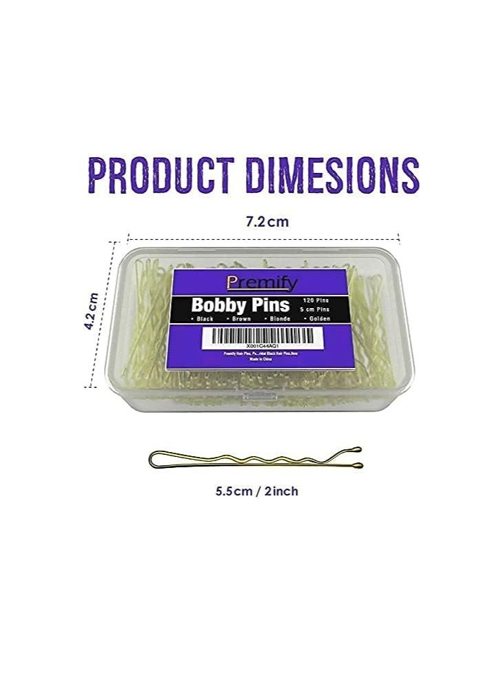 Premify 120 Pcs Bobby Pins in Plastic Box, Gold Color Hair Grips, Hair Pins for Women (5.5cm / 2 Inches), Ideal For All Hair Types  - Image 4