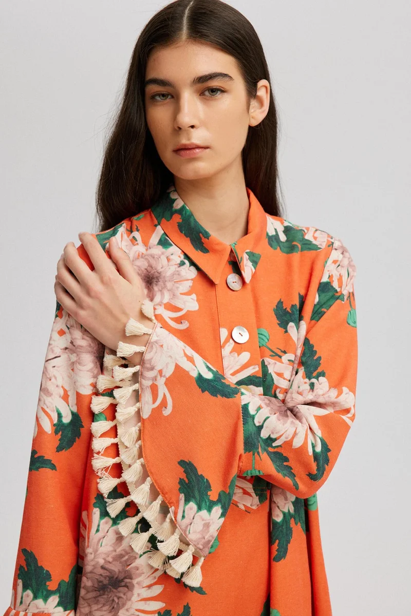 Touche Touche Floral Patterned Natural Textured Dress