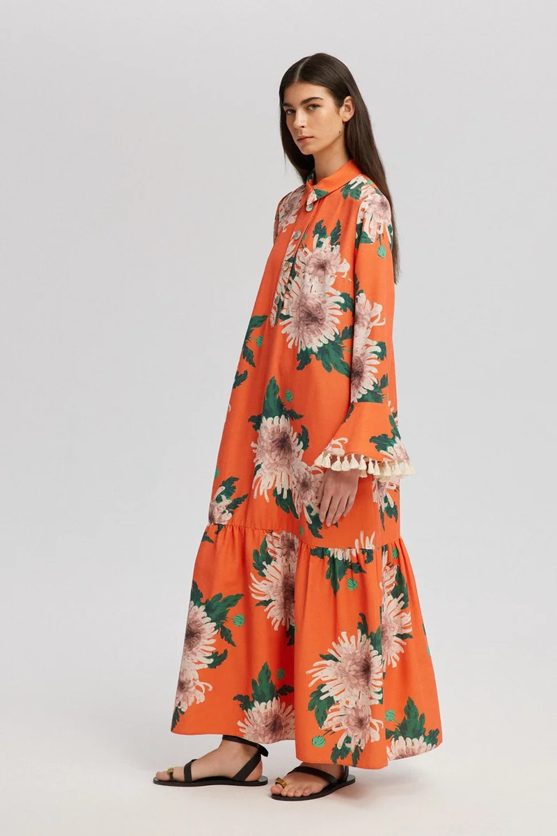 Touche Touche Floral Patterned Natural Textured Dress