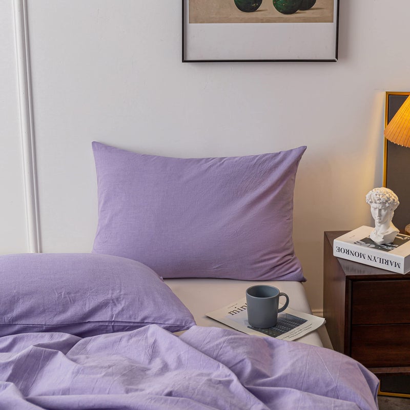 Janlive Washed Cotton Duvet Cover Twin Ultra Soft 100% Cotton Solid Color Lavender Purple Duvet Cover Set with Zipper Closure -2 Pieces Purple Twin - Image 5