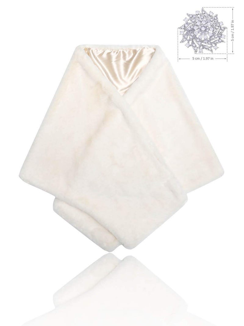 Jovono Women's Bride Wedding Faux Fur Shawl Wrap and Scarf for Women (Ivory) - Image 2