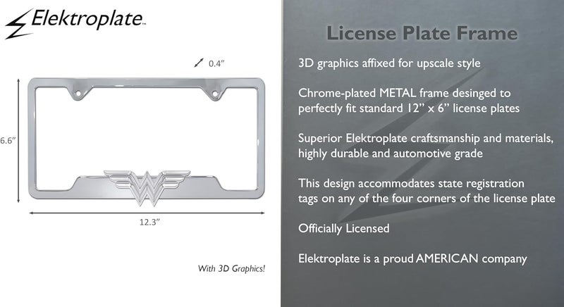 Elektroplate Wonder Woman 3D Chrome Metal Open License Plate Frame - Image 4