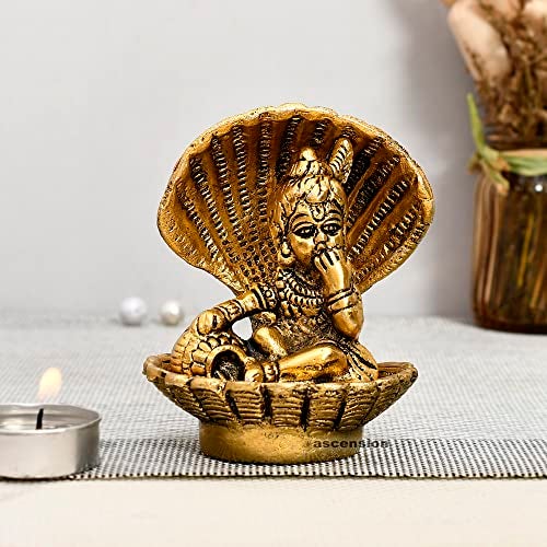 ascension Seep Shell Krishna Metal Gold Plated Laddu Gopal Ji, Bal Gopal Ji, Thakur Ji Idol, Statue or Murti - Image 1