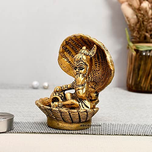 ascension Seep Shell Krishna Metal Gold Plated Laddu Gopal Ji, Bal Gopal Ji, Thakur Ji Idol, Statue or Murti - Image 3