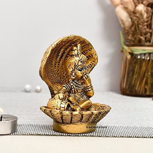 ascension Seep Shell Krishna Metal Gold Plated Laddu Gopal Ji, Bal Gopal Ji, Thakur Ji Idol, Statue or Murti - Image 2