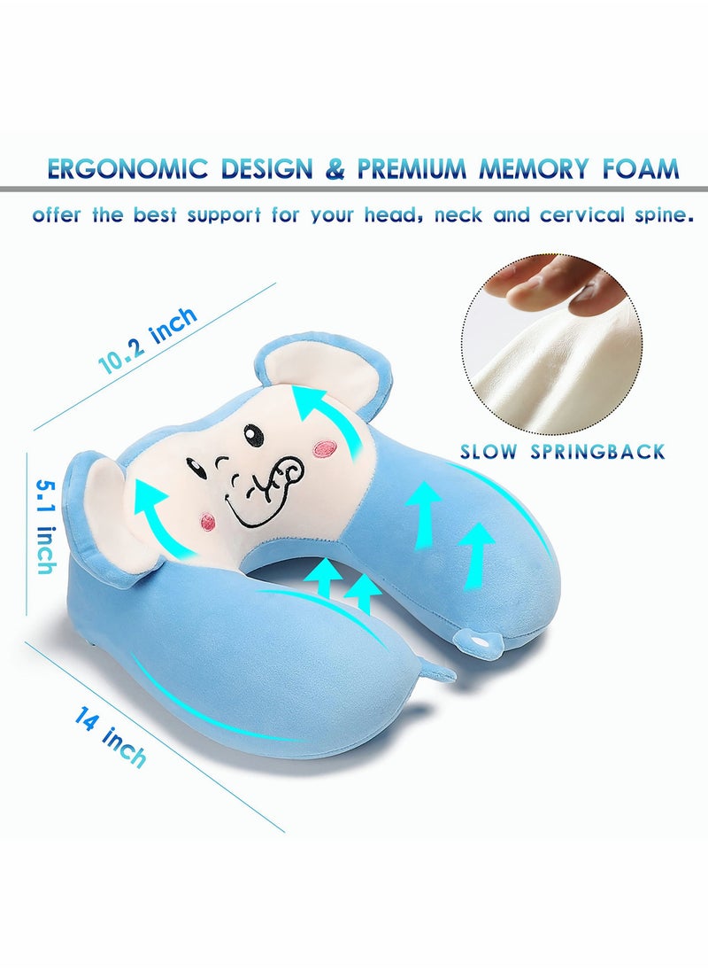 SYOSI - Travel Pillow for Kids and Adults Cute Animal Memory Foam Neck Pillow with Soft Fleece Cover and Eye Mask Set Airplane Pillow Travel Kit with Drawstring Organizer Bag Machine Washable (Elephant) - Image 1