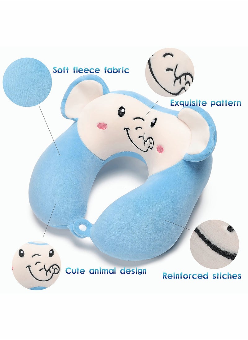 SYOSI - Travel Pillow for Kids and Adults Cute Animal Memory Foam Neck Pillow with Soft Fleece Cover and Eye Mask Set Airplane Pillow Travel Kit with Drawstring Organizer Bag Machine Washable (Elephant) - Image 1