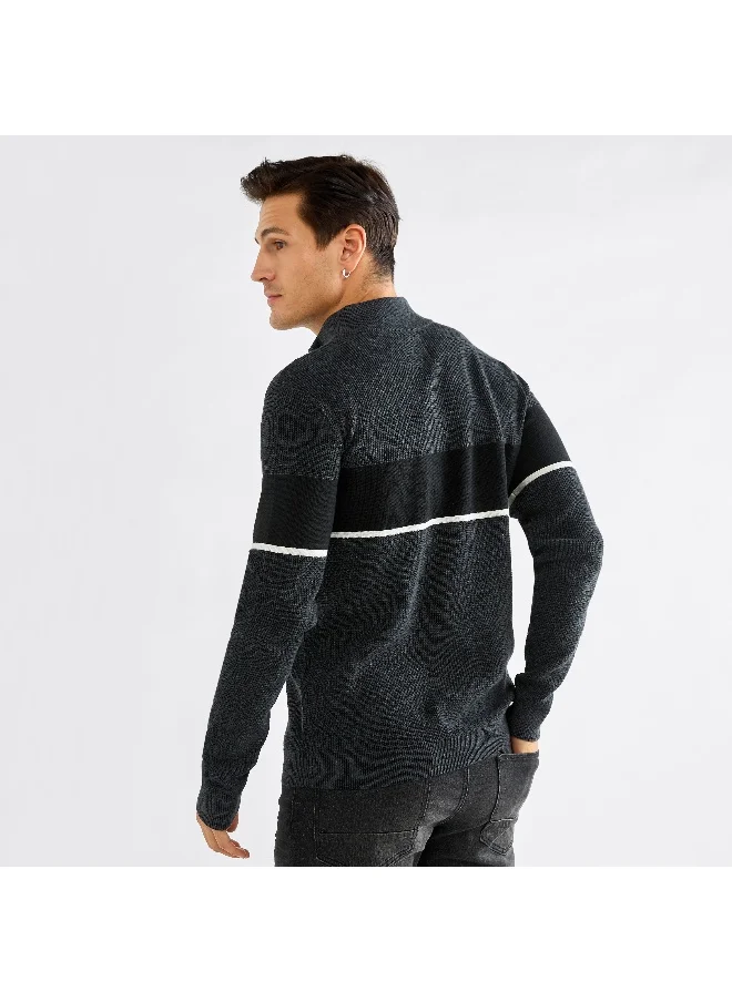 FAV Colourblock High Neck Sweatshirt with Long Sleeves and Zip Closure