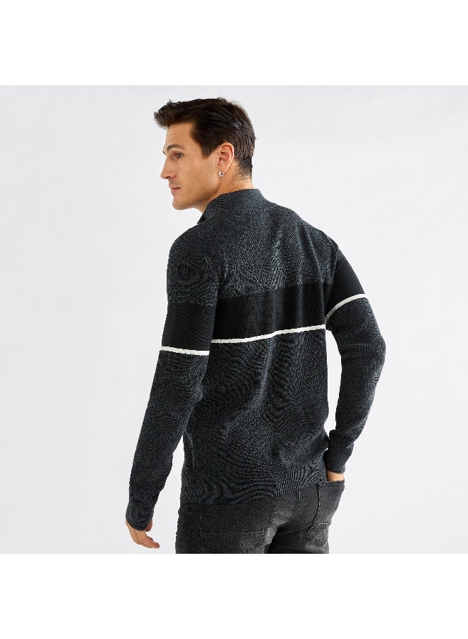 Splash FAV Colourblock High Neck Sweatshirt with Long Sleeves and Zip Closure  - Image 1