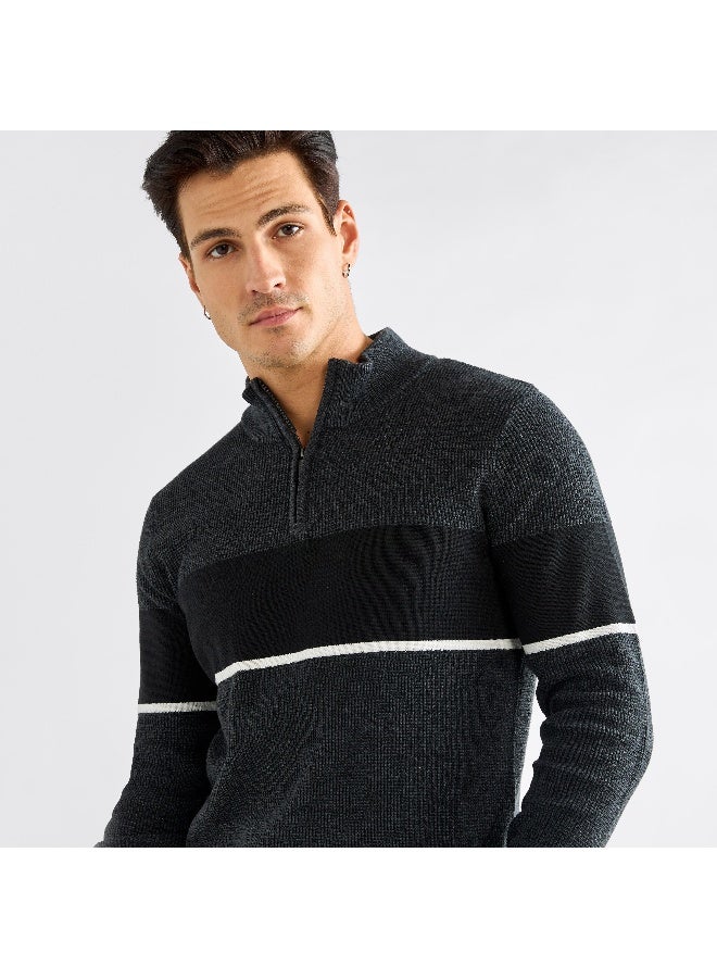Splash FAV Colourblock High Neck Sweatshirt with Long Sleeves and Zip Closure  - Image 3