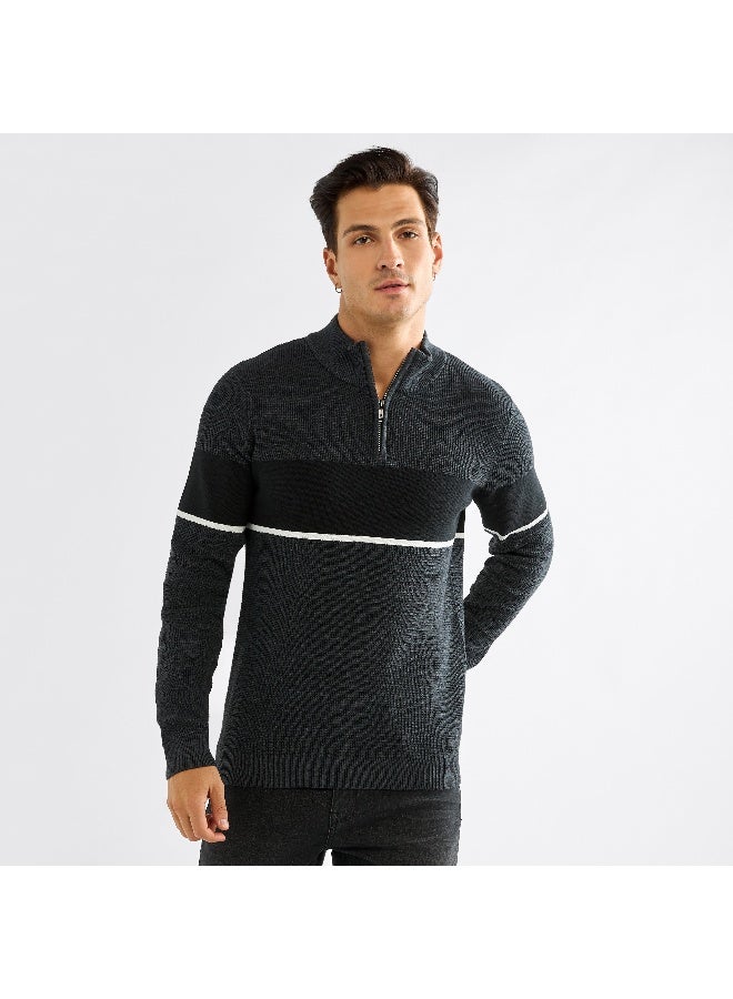 Splash FAV Colourblock High Neck Sweatshirt with Long Sleeves and Zip Closure  - Image 4